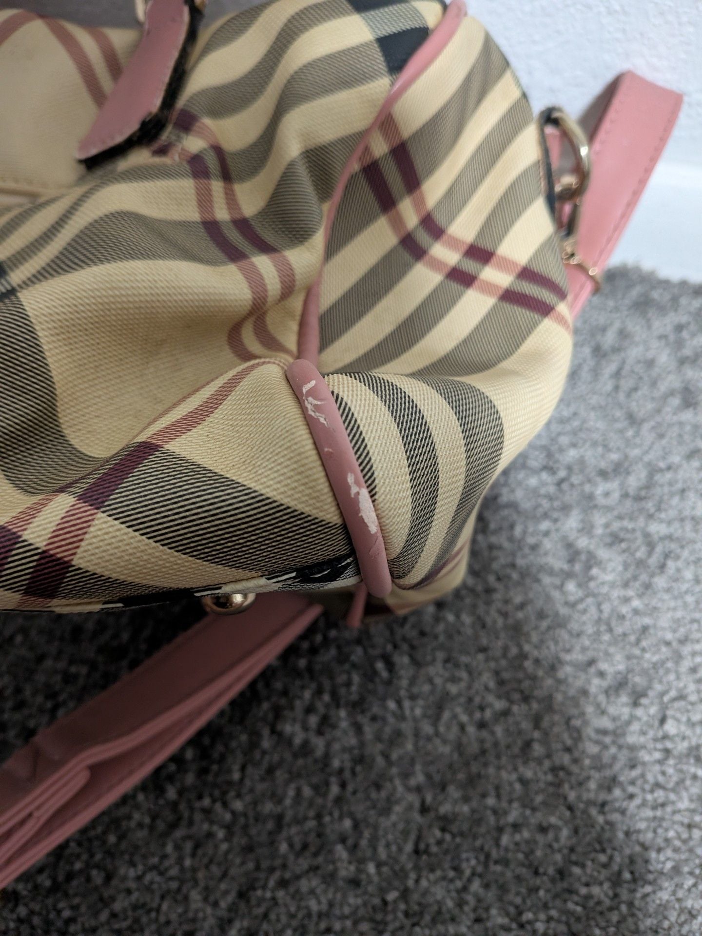 Burberrys London Nova Check Bowling Handbag Pink Trim 6