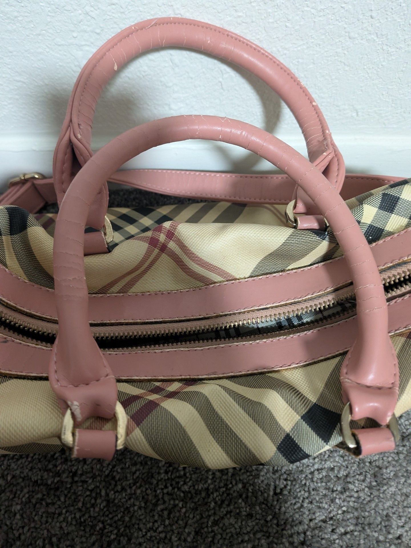 Burberrys London Nova Check Bowling Handbag Pink Trim 7