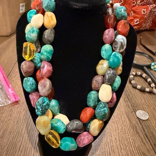 Vintage Multi-strand Beaded Necklace Colorful Beads 