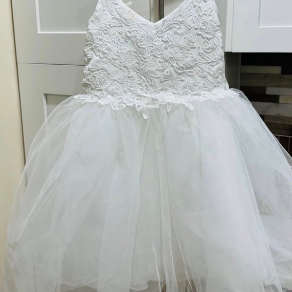 Flower Girl Dress White Lace Tulle Bow