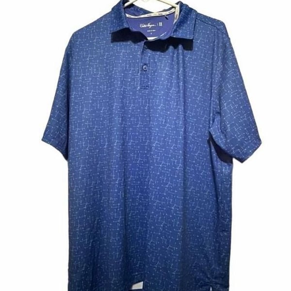 Walter Hagen Men’s 11 Majors Athletic Golf Polo Shirt Blue Green Geometric Large