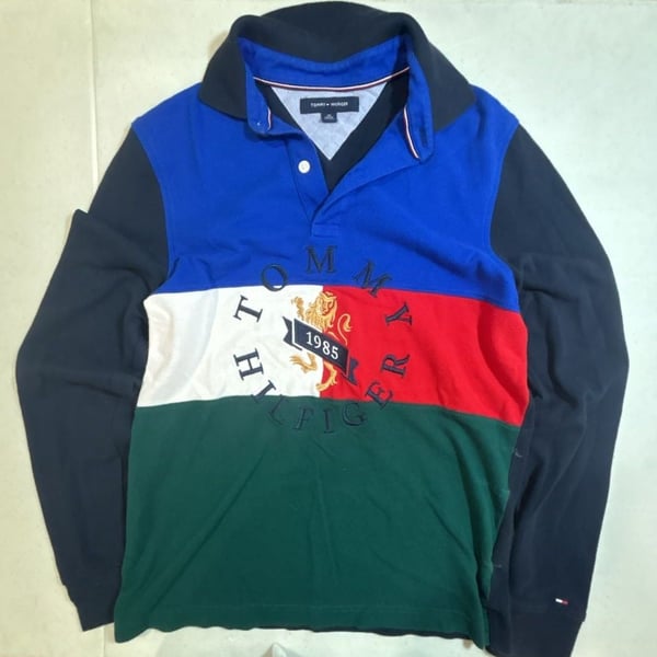 Tommy Hilfiger Vintage Colorblock Long Sleeve Polo Shirt Size XS Blue Red Green