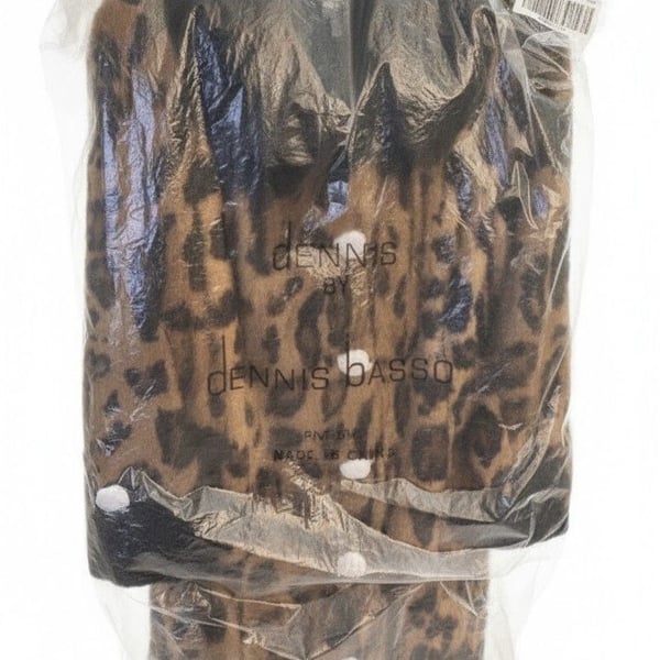 Dennis Basso Platinum NWT Natural Combo Leopard Faux Fur Coat Black Collar