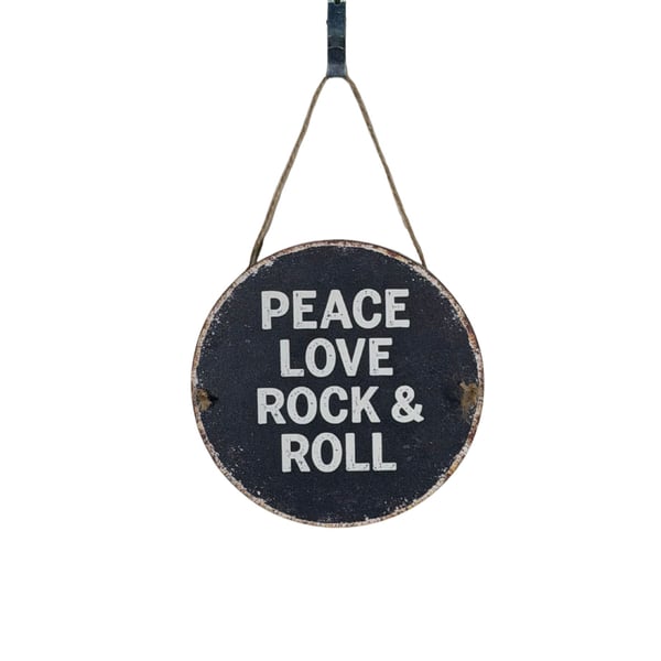 60’s Hippie Wooden Road Sign  “ peace, love, rock ‘n’ roll” 6” Inch