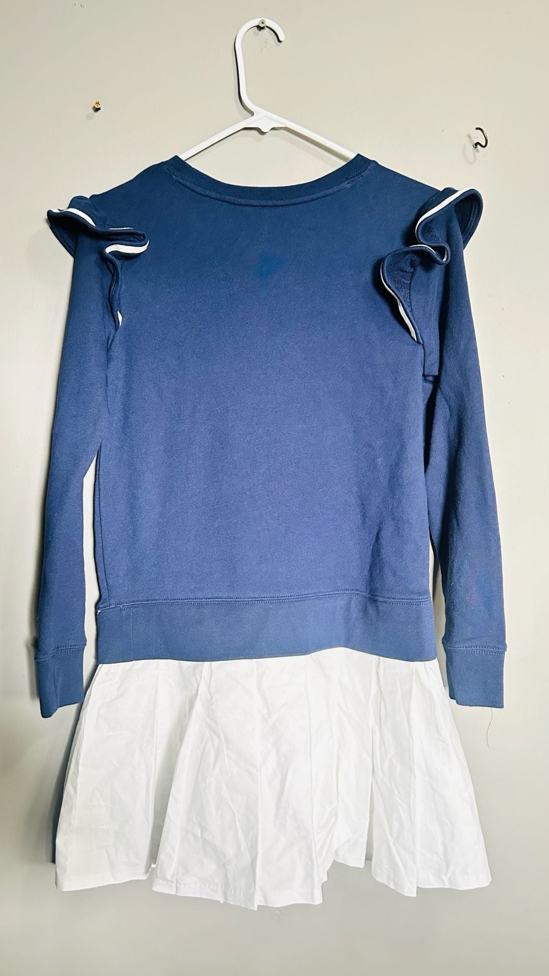 Polo Ralph Lauren Long Sleeve Crewneck Dress With Gathered Skirt - Navy/ White. Pc 140 3