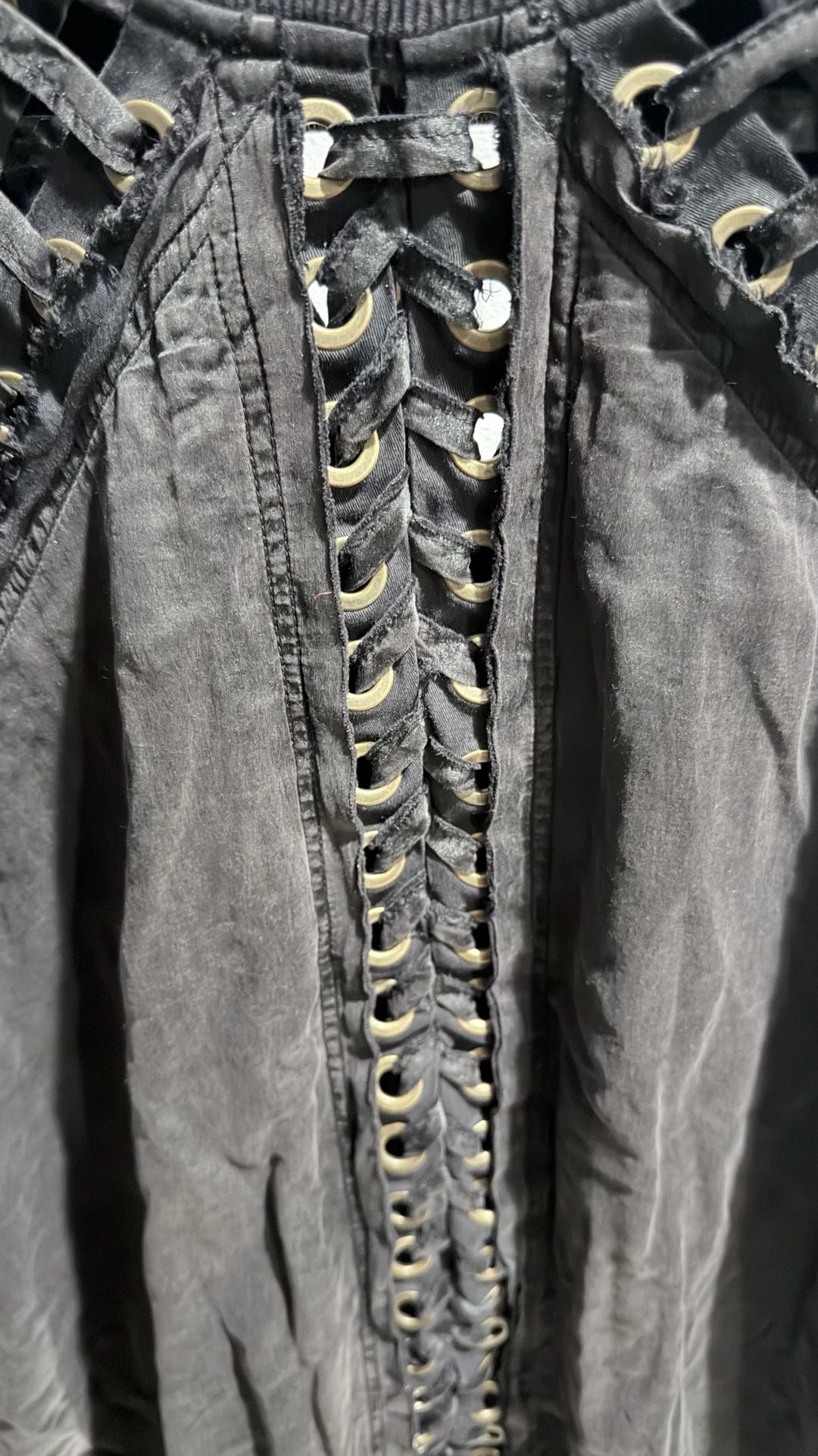 Faith Connexion Black Bomber Vest With Lace-Up Details And Frayed Sleeves Sz L 8
