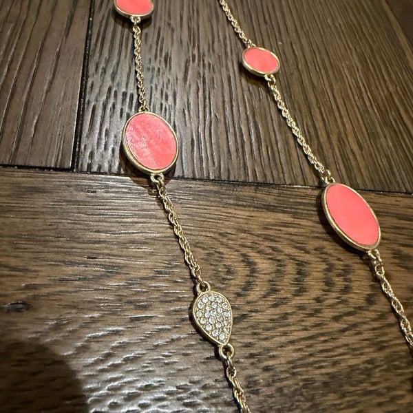 Kate Spade Pink Enamel Gold Tone Long Station Necklace