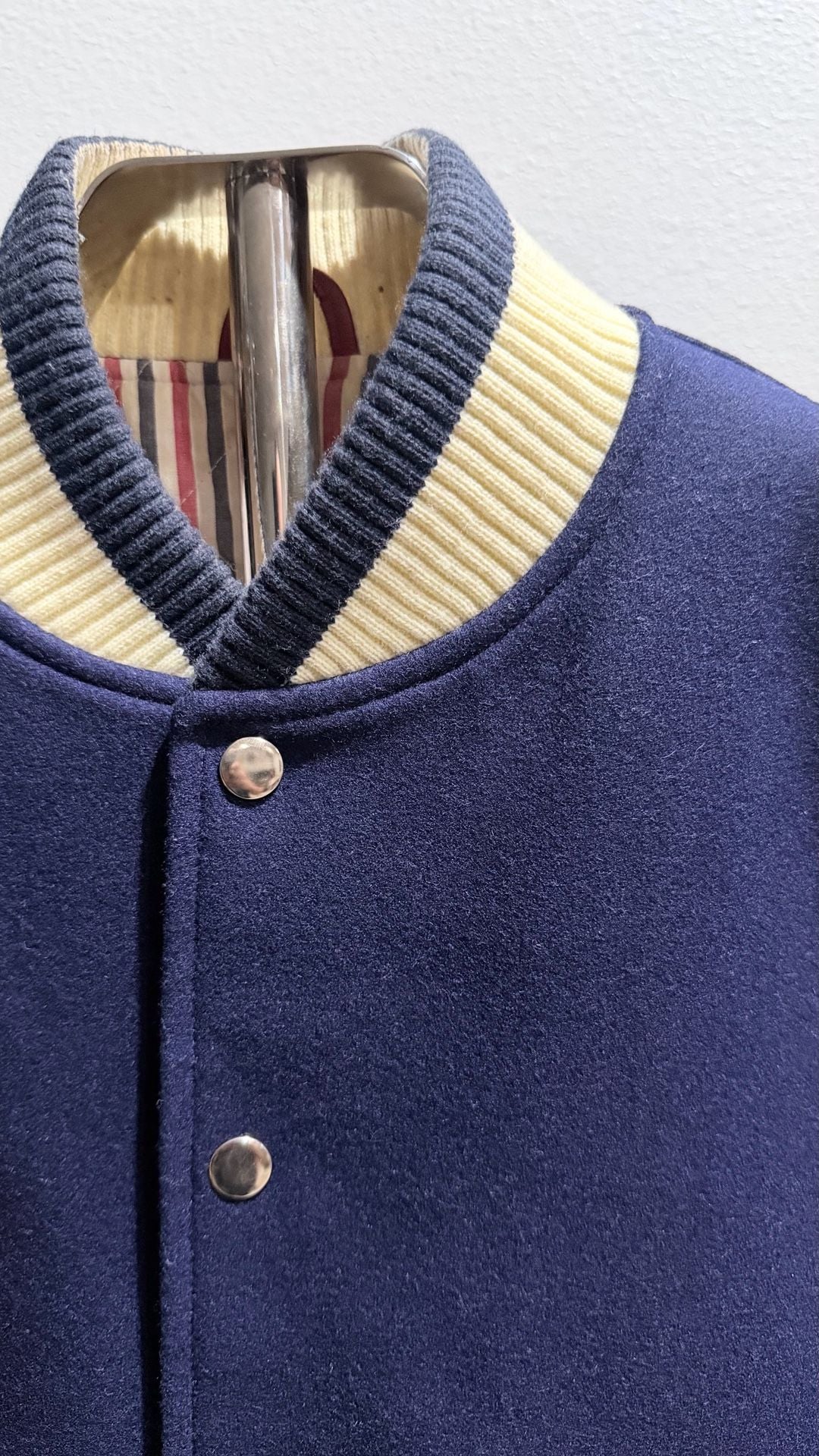 Thom Browne Inspired Wool and Leather Varsity Jacket Size 2 Navy Red 3