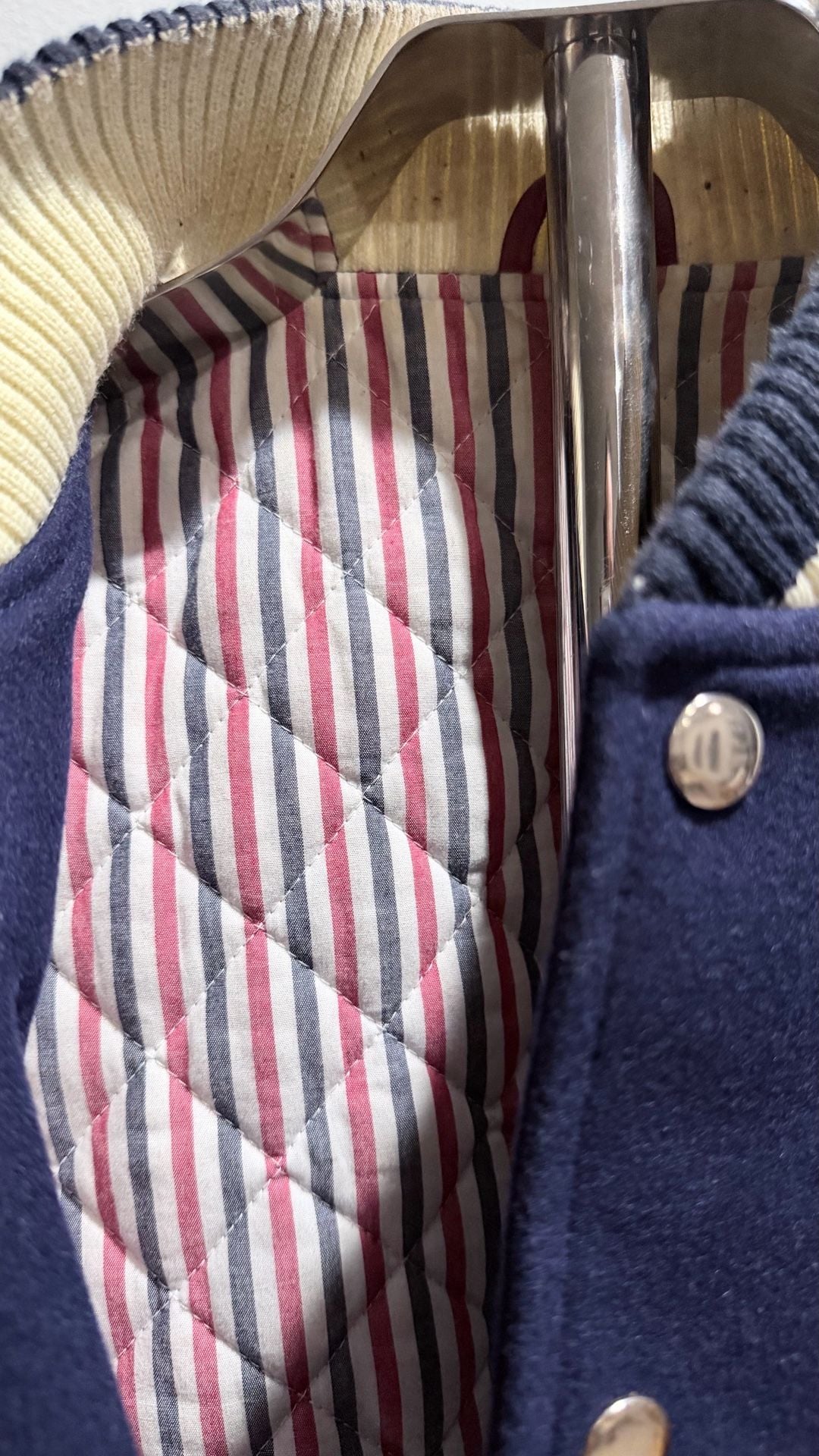 Thom Browne Inspired Wool and Leather Varsity Jacket Size 2 Navy Red 6