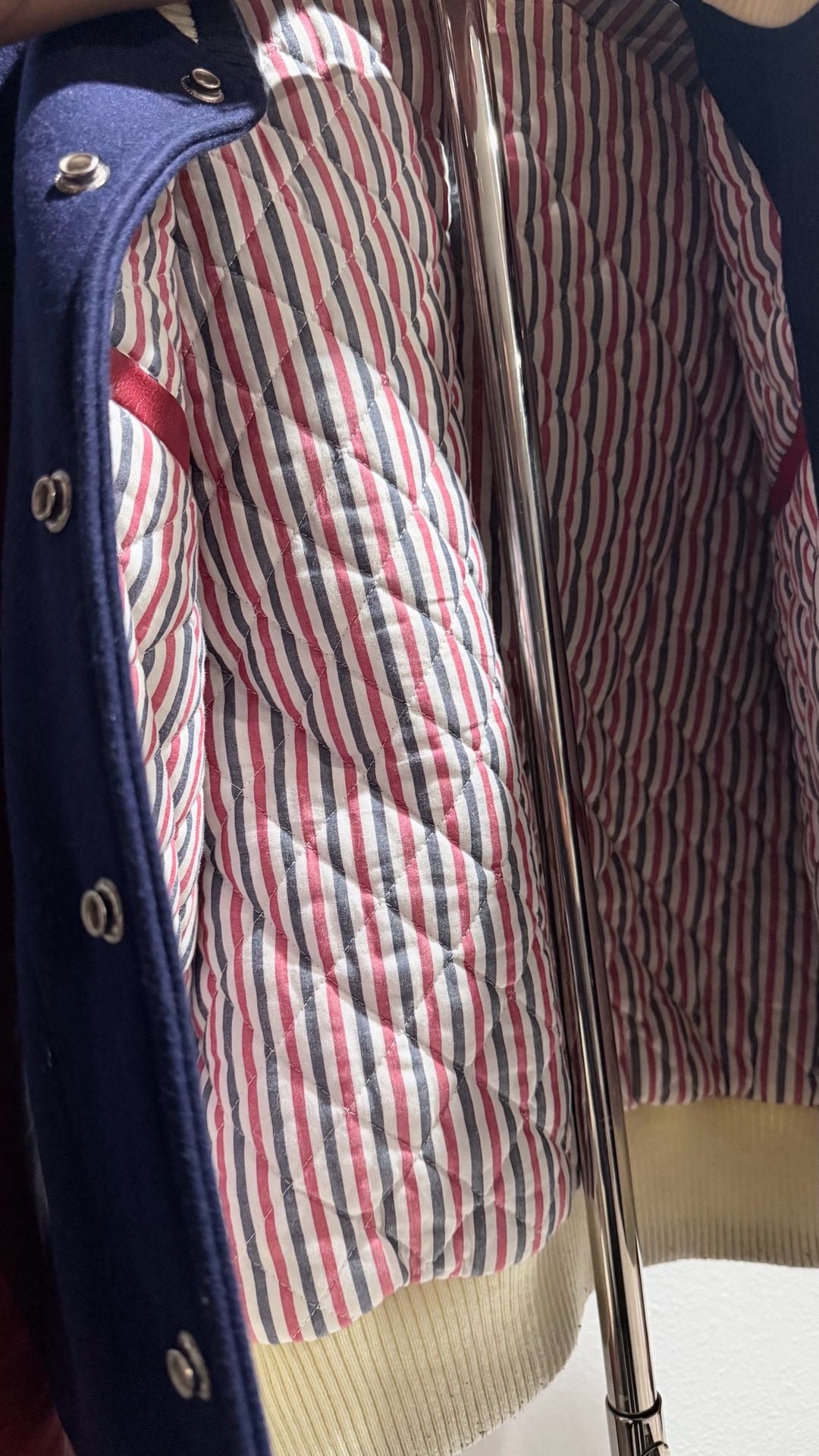 Thom Browne Inspired Wool and Leather Varsity Jacket Size 2 Navy Red 8