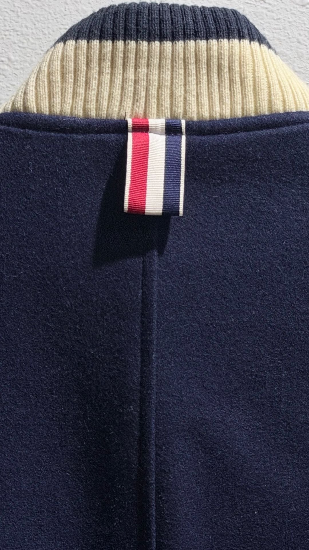 Thom Browne Inspired Wool and Leather Varsity Jacket Size 2 Navy Red 10