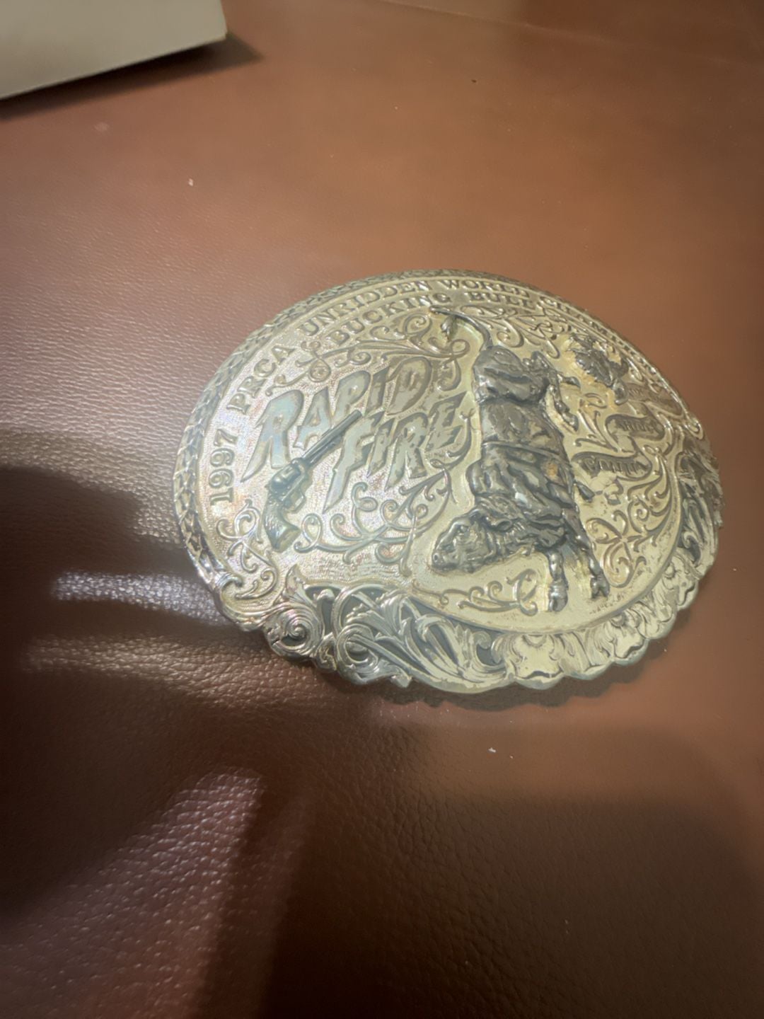 Montana Silversmiths 1997 Rapid Fire World Champion Bull Belt Buckle 3