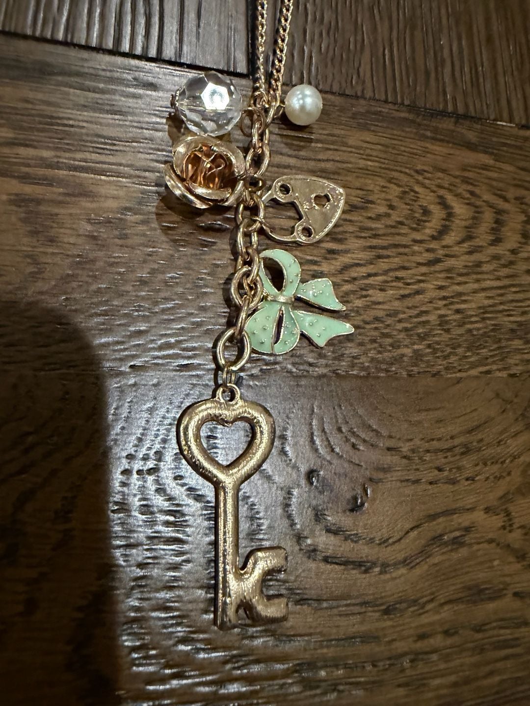 Juicy Couture Gold Tone Charm Necklace Key Heart Bow 2