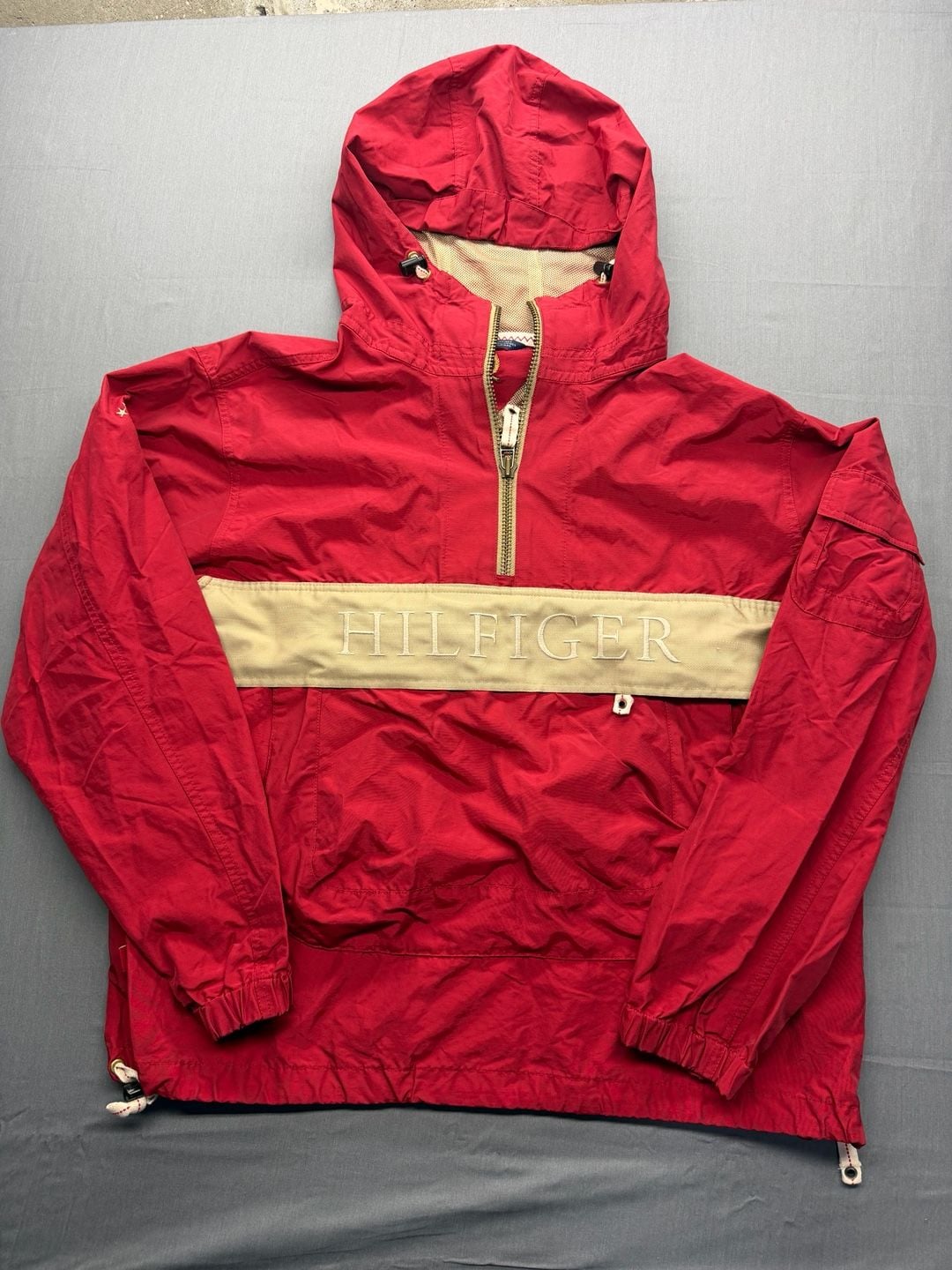 Tommy Hilfiger Red Half-Zip Hooded Windbreaker Jacket Size L 2