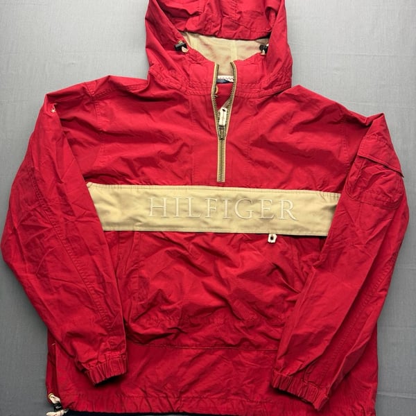 Tommy Hilfiger Red Half-Zip Hooded Windbreaker Jacket Size L