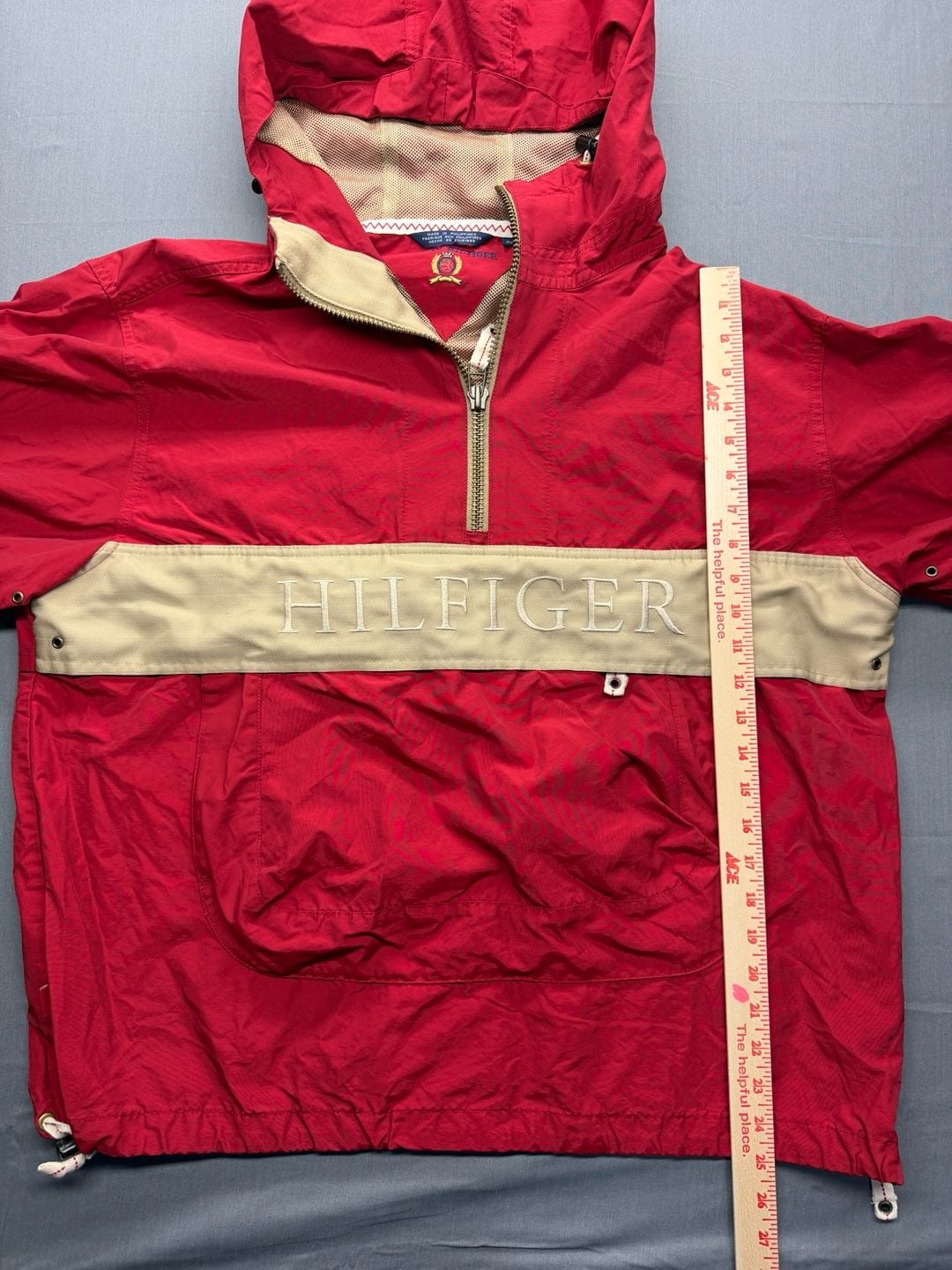 Tommy Hilfiger Red Half-Zip Hooded Windbreaker Jacket Size L 4