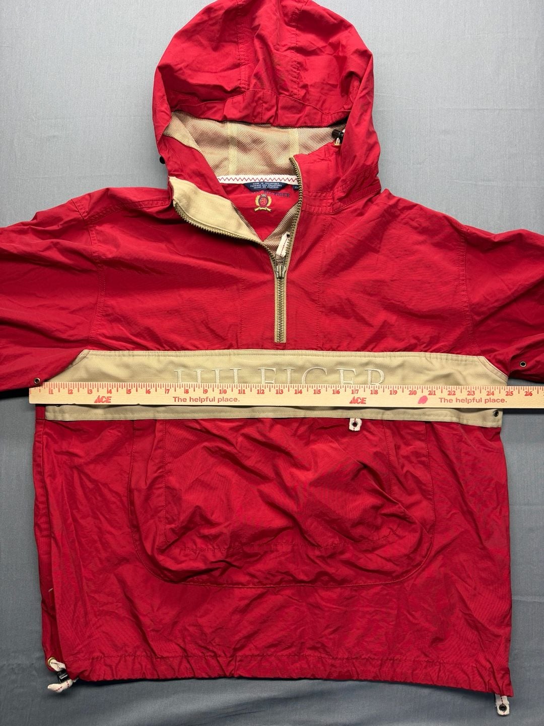 Tommy Hilfiger Red Half-Zip Hooded Windbreaker Jacket Size L 5