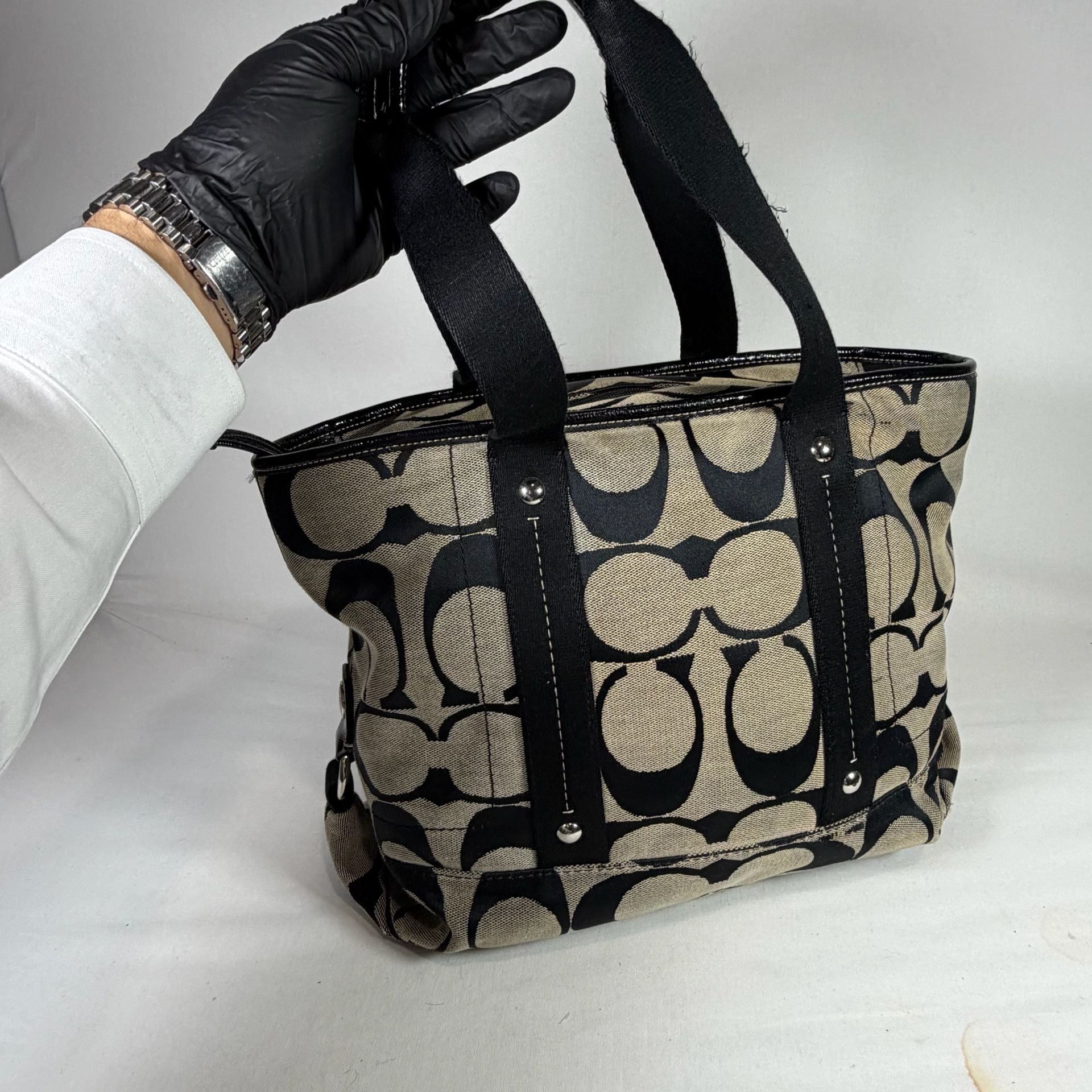 Coach Signature C Black Fabric Tote Bag 9