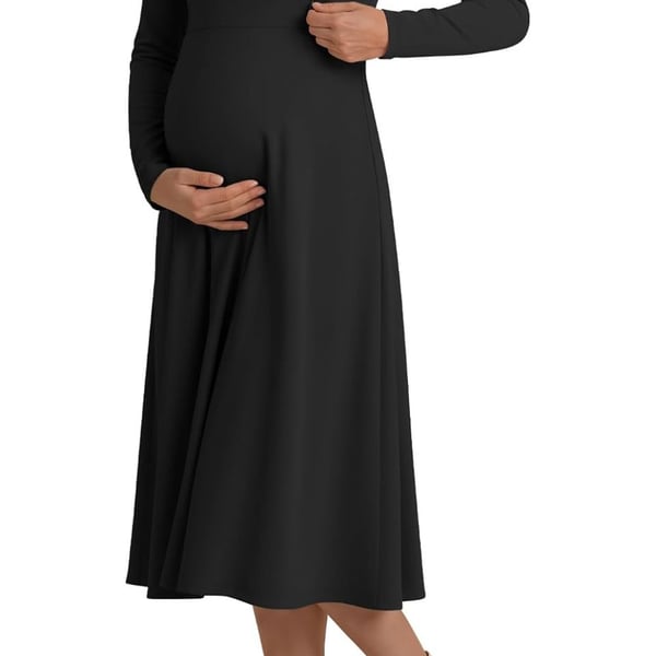Huukeay Maternity Dress Long Sleeve V Neck Ribbed Black XL