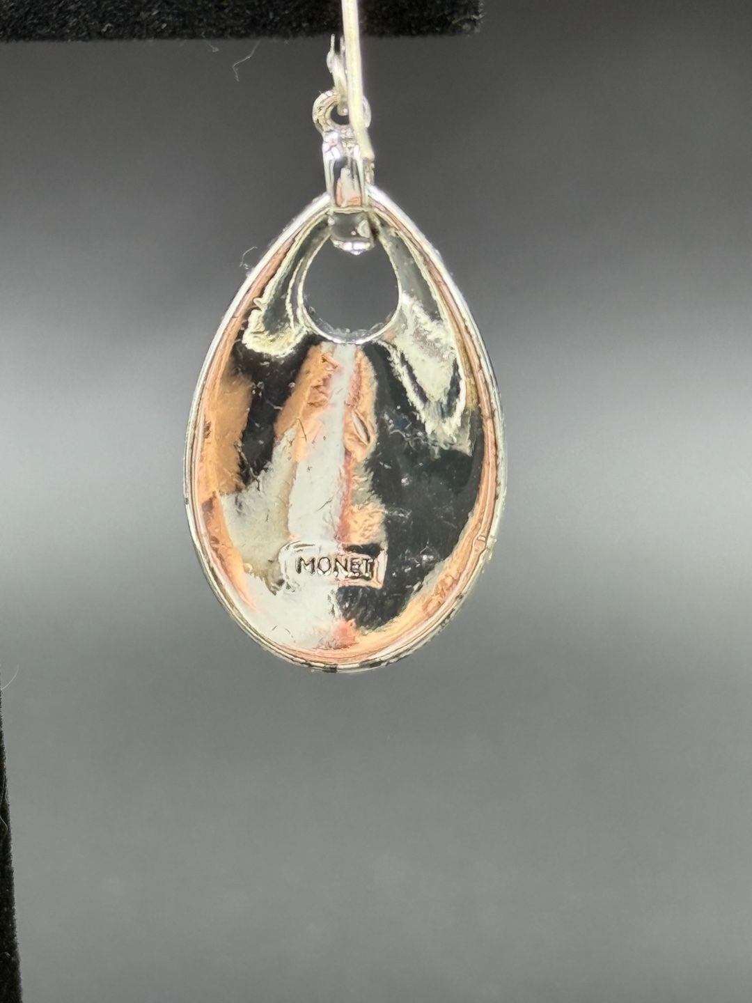 Vintage Monet Inlaid Tiger's Eye & Black Onyx Dangle Drop Earrings Signed 4