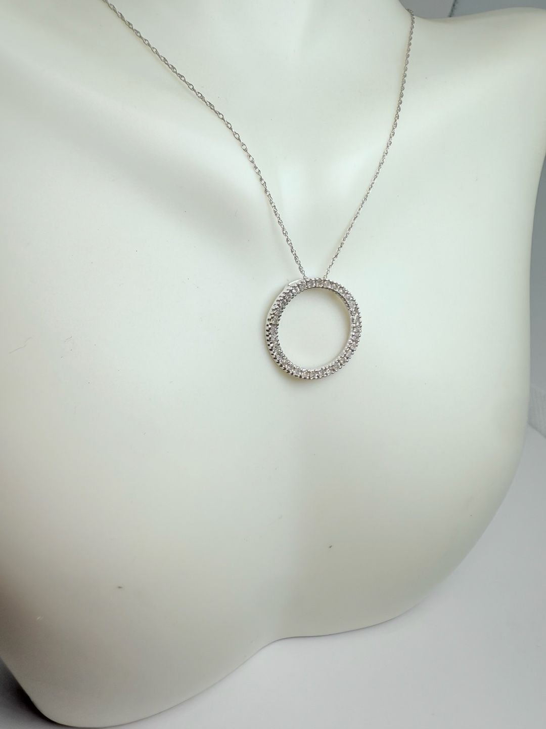 Diamond Eternity Circle Pendant Necklace White Gold 5