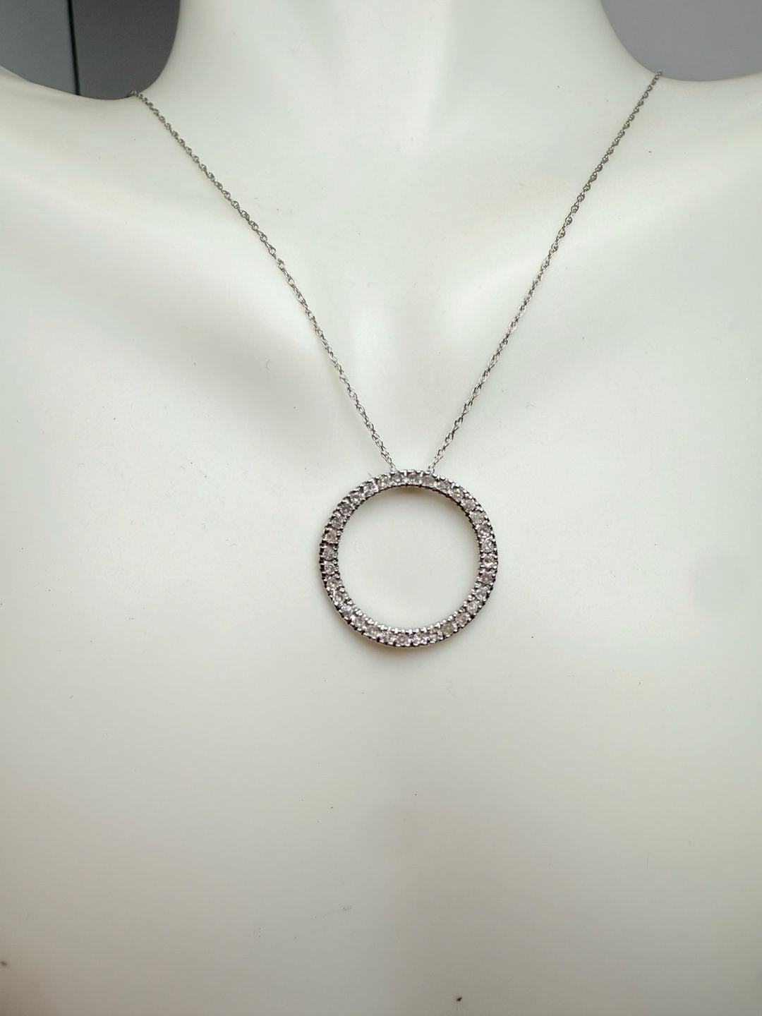 Diamond Eternity Circle Pendant Necklace White Gold 11