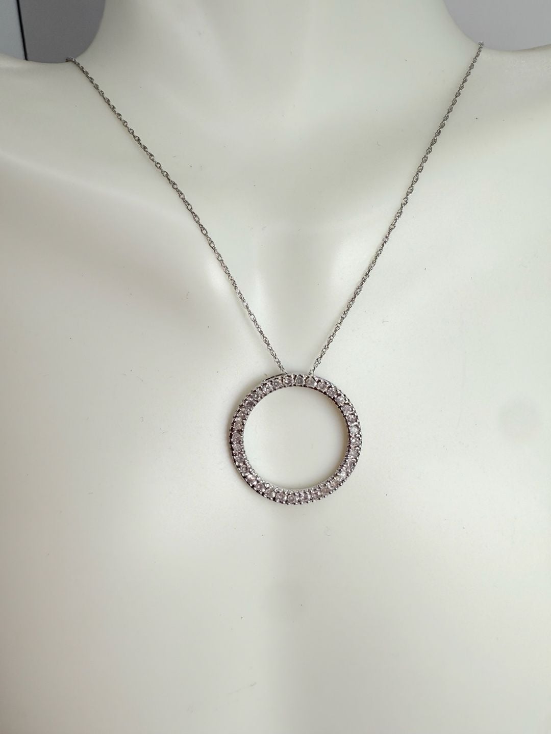 Diamond Eternity Circle Pendant Necklace White Gold 12