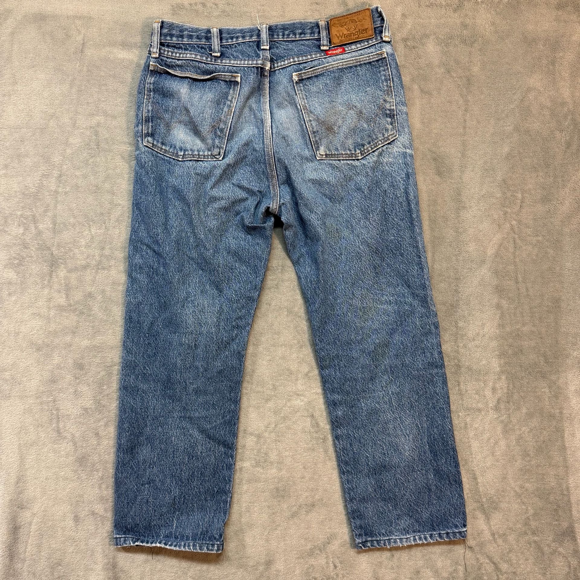 34x24 Wrangler 99902NV Vintage Jeans Blue Denim Distressed Workwear western 8