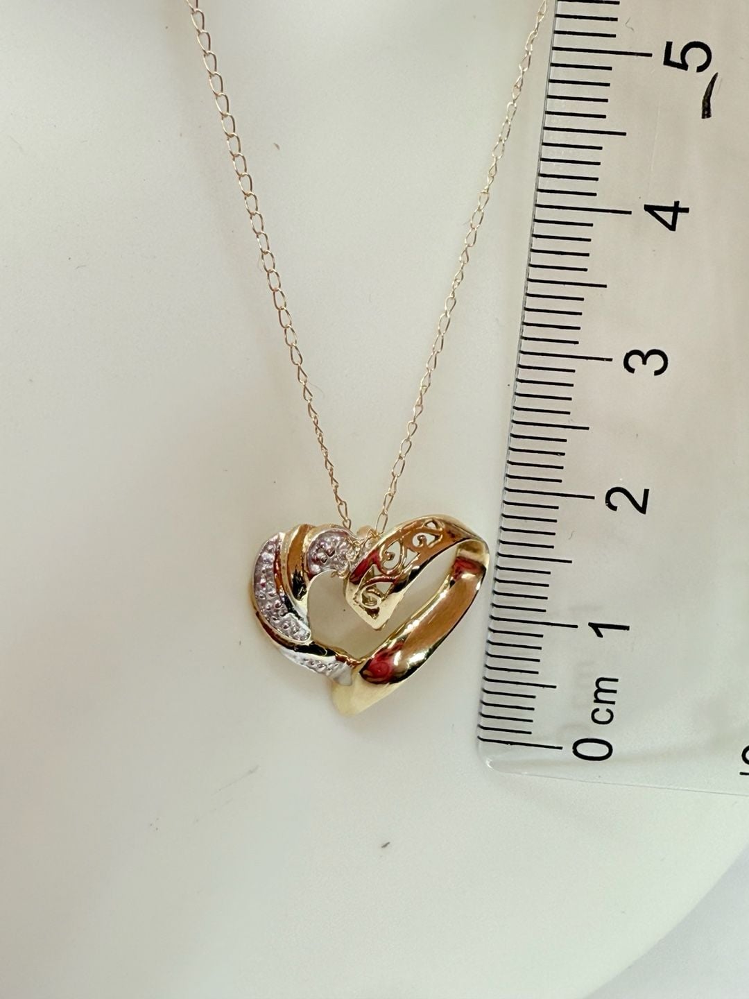 Estate 14K Two-Tone Diamond Heart Pendant Necklace 6