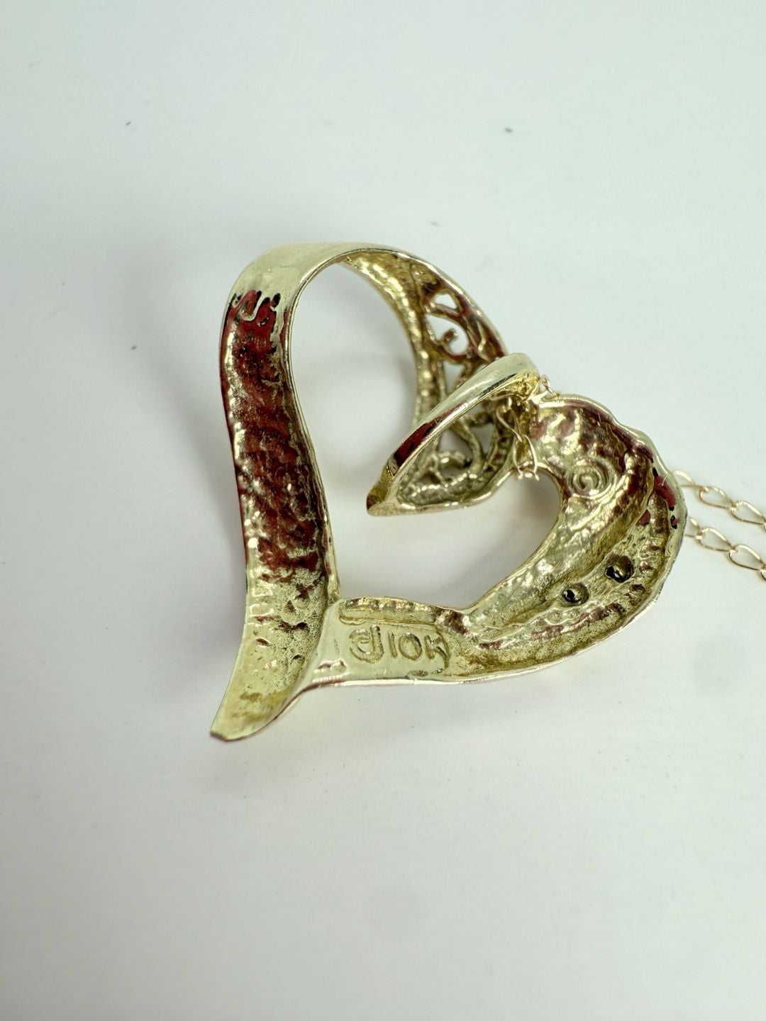 Estate 14K Two-Tone Diamond Heart Pendant Necklace 7
