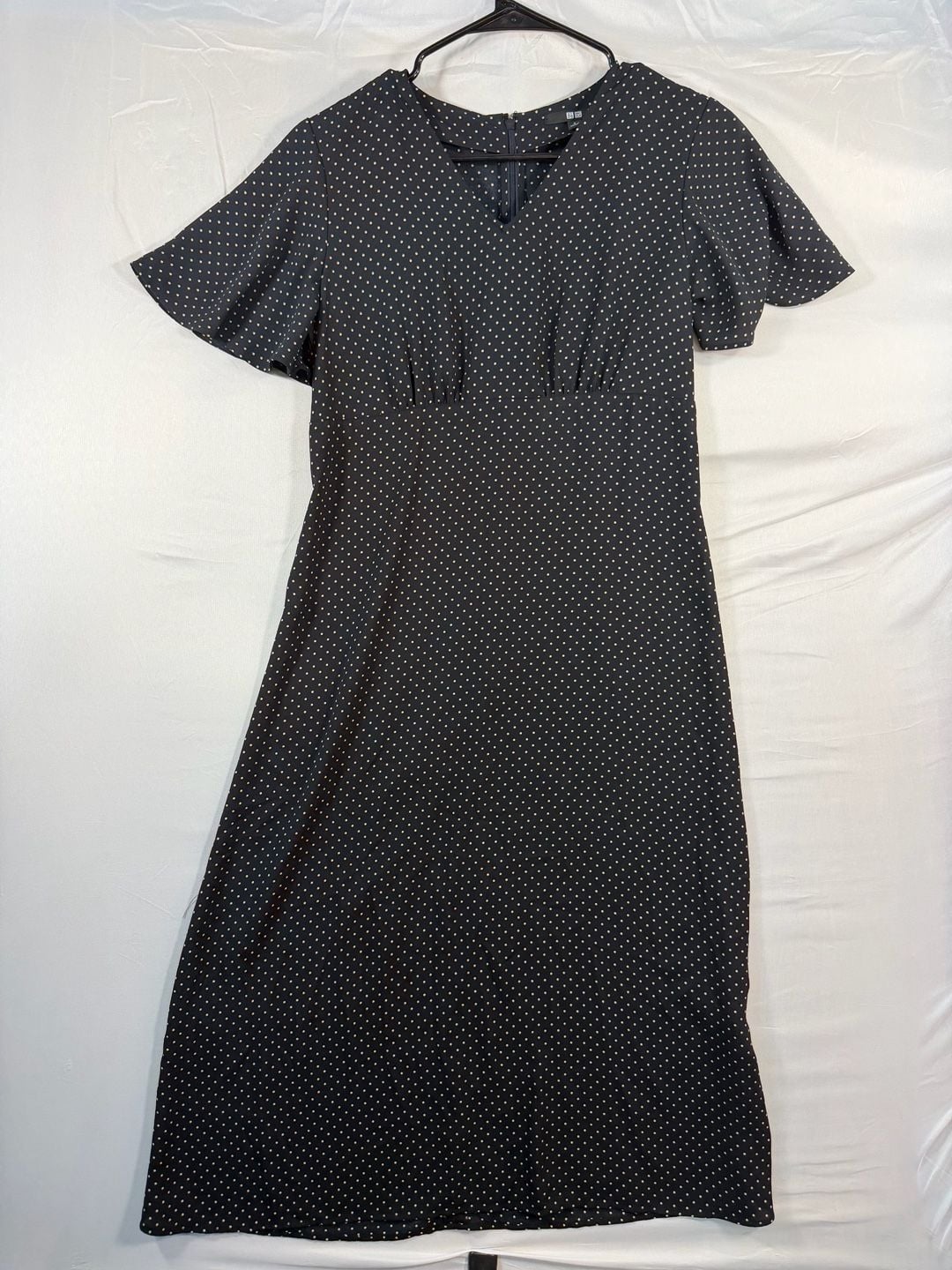UNIQLO Polka Dot Midi Dress Size S Black White Short Sleeve 2