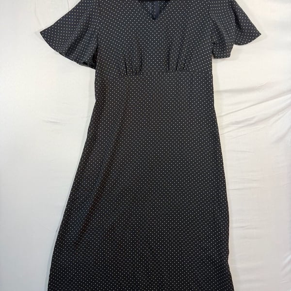 UNIQLO Polka Dot Midi Dress Size S Black White Short Sleeve