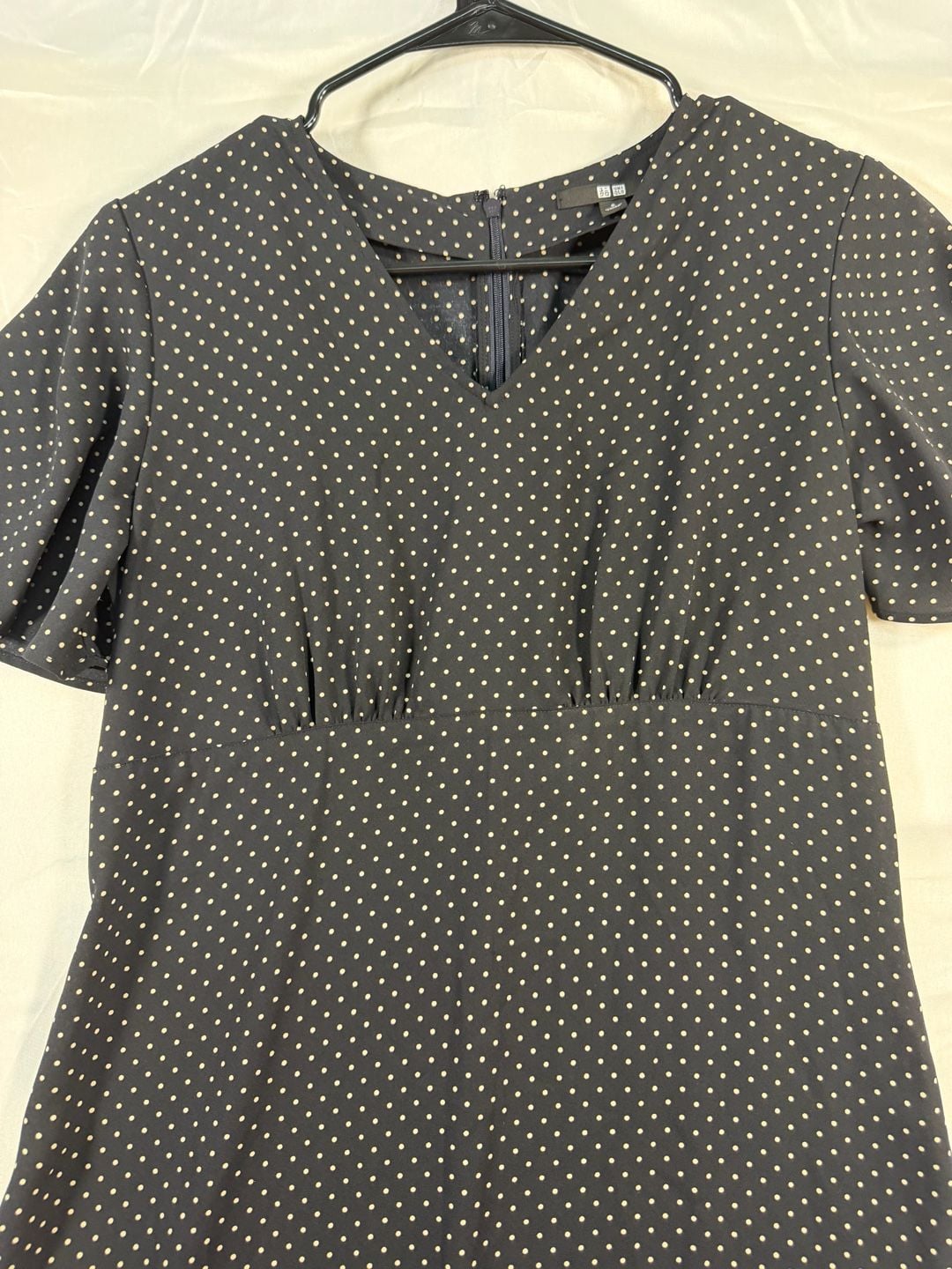 UNIQLO Polka Dot Midi Dress Size S Black White Short Sleeve 4