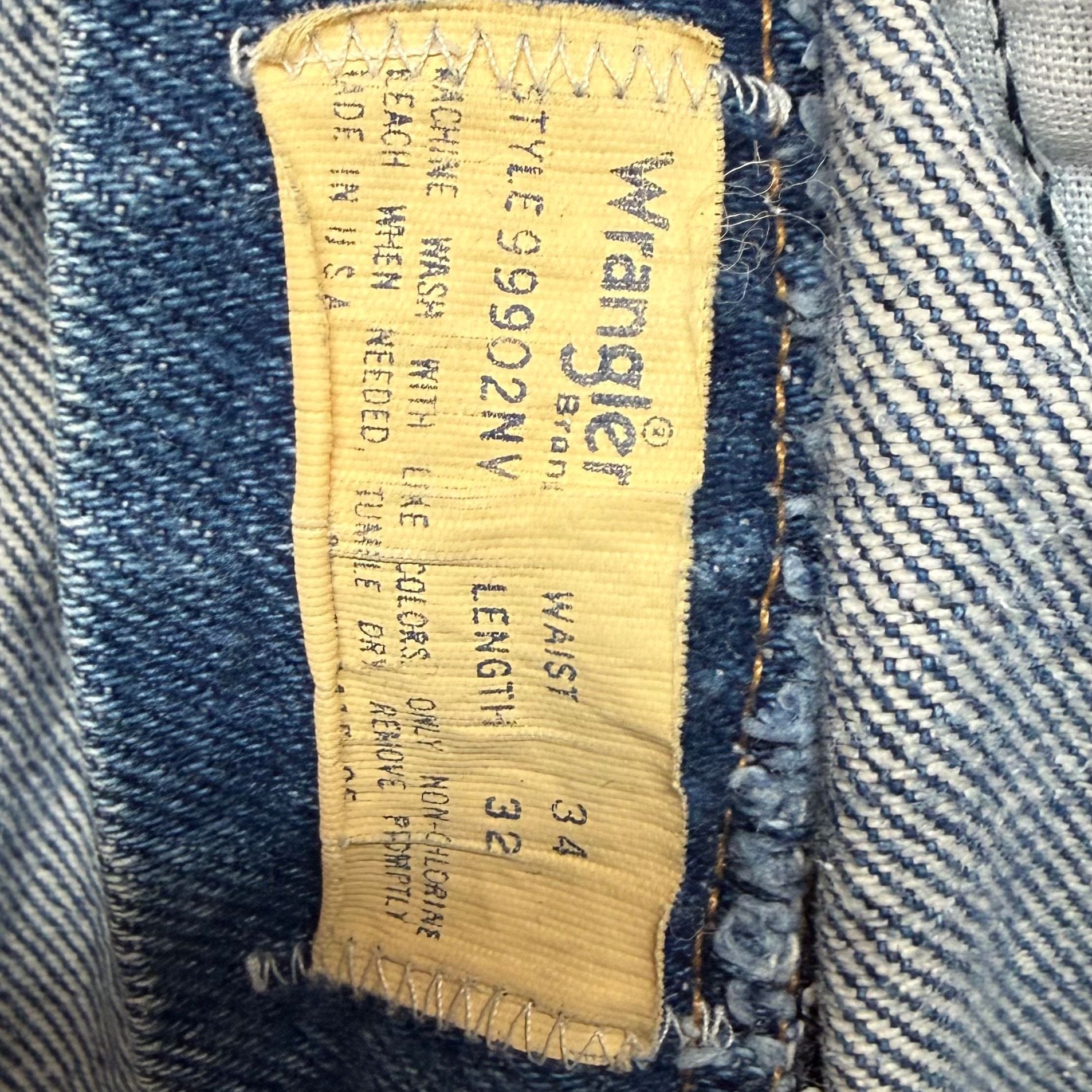 34x24 Wrangler 99902NV Vintage Jeans Blue Denim Distressed Workwear western 3