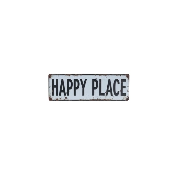 “Happy Place” Vintage Style Wooden Wall Sign with Faux Distressed & Rustic Vibes
