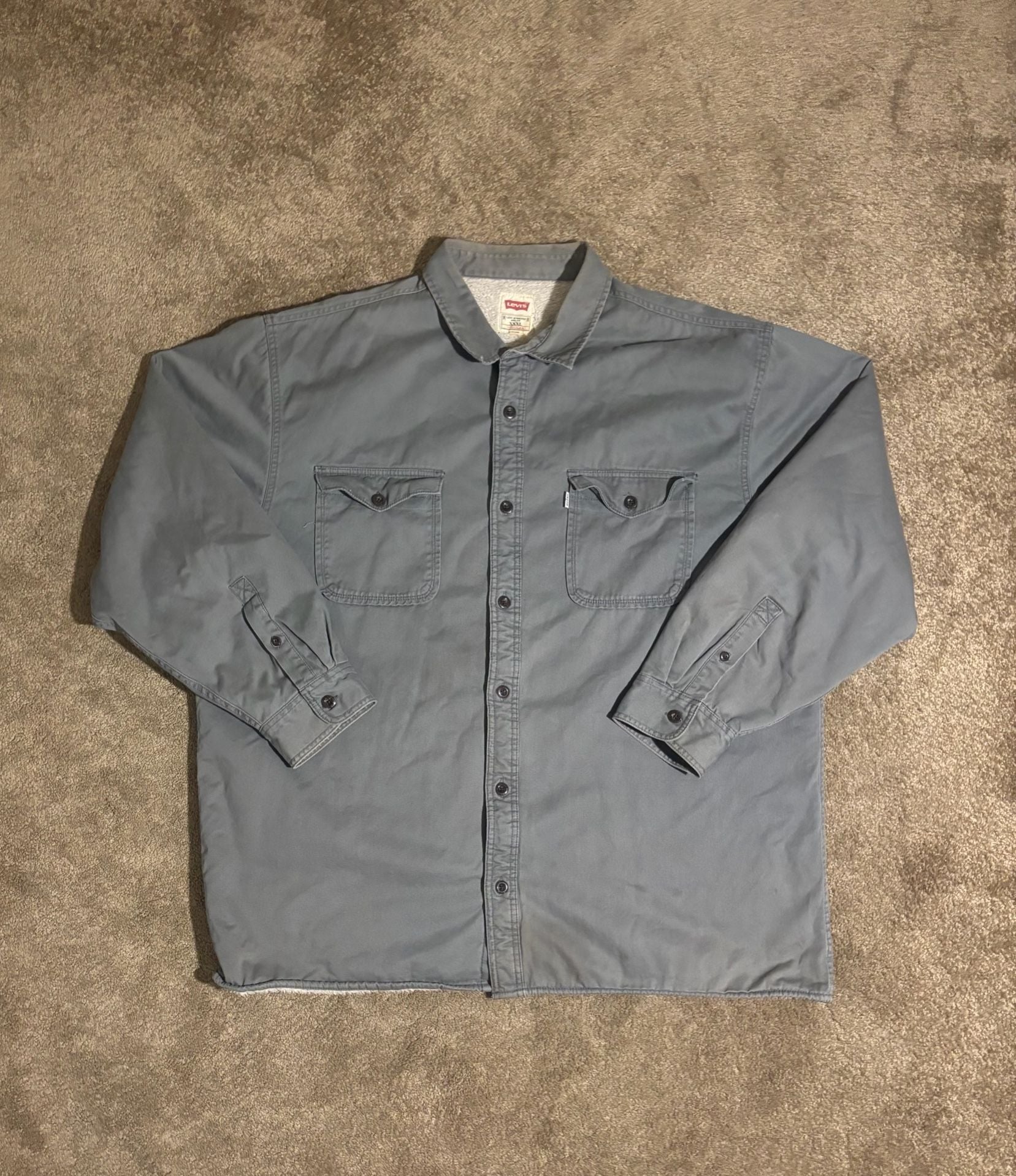 Levi's Sherpa Lined Canvas Shirt Jacket Mens 3XL Regular Grey Shacket Warm Coat 2