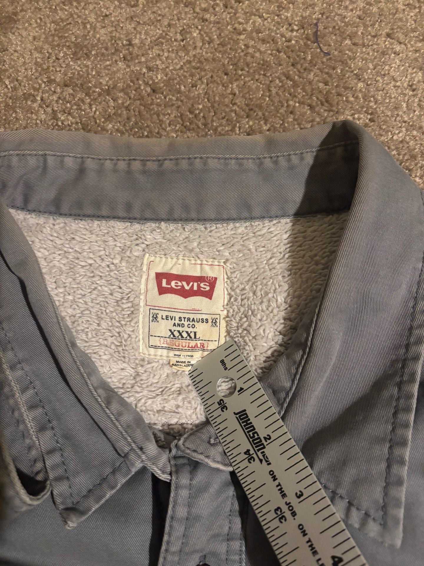 Levi's Sherpa Lined Canvas Shirt Jacket Mens 3XL Regular Grey Shacket Warm Coat 3