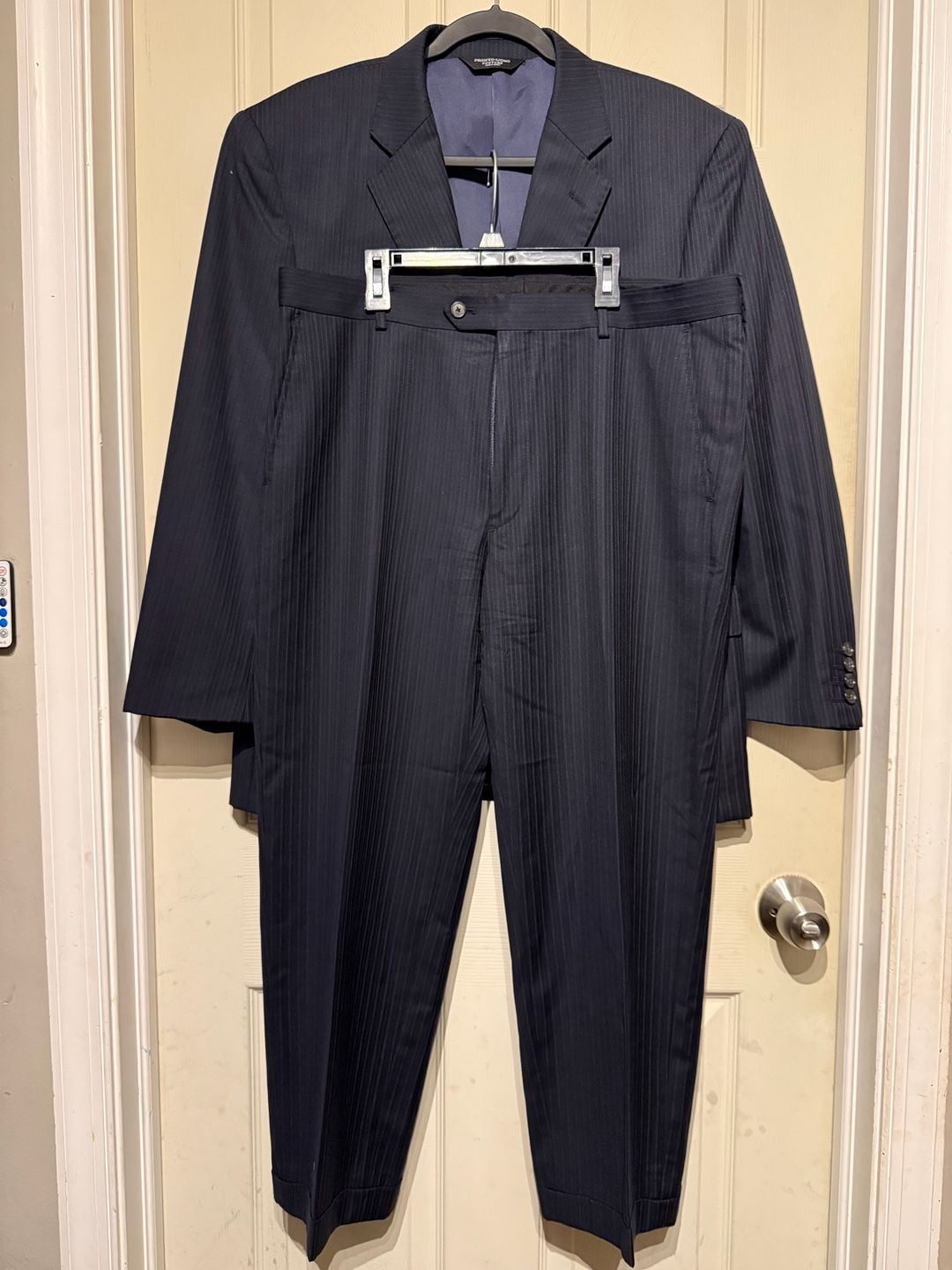 Pronto Uomo Couture Super 120s Navy Blue Pinstripe Wool Suit Set 1