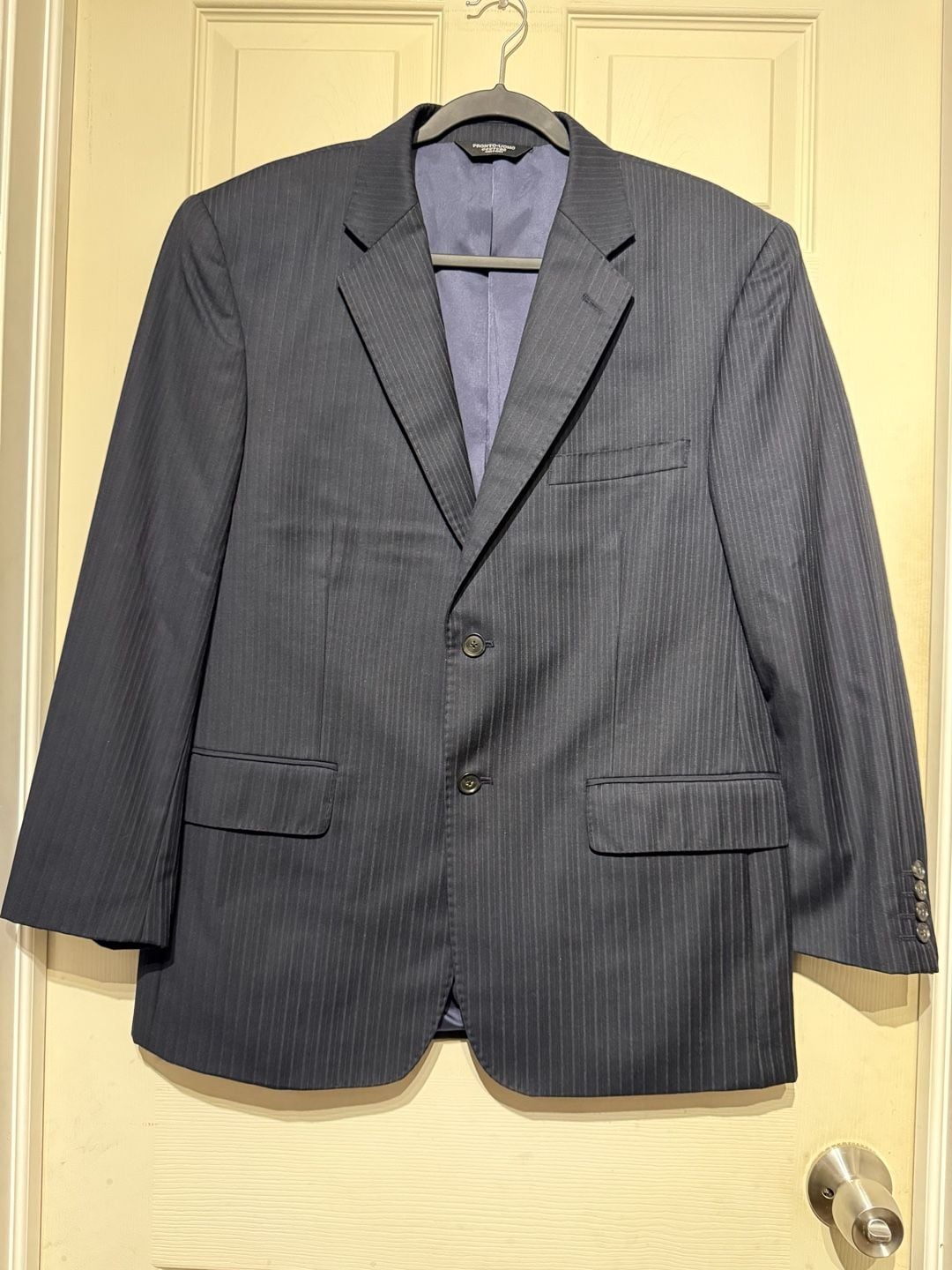 Pronto Uomo Couture Super 120s Navy Blue Pinstripe Wool Suit Set 2
