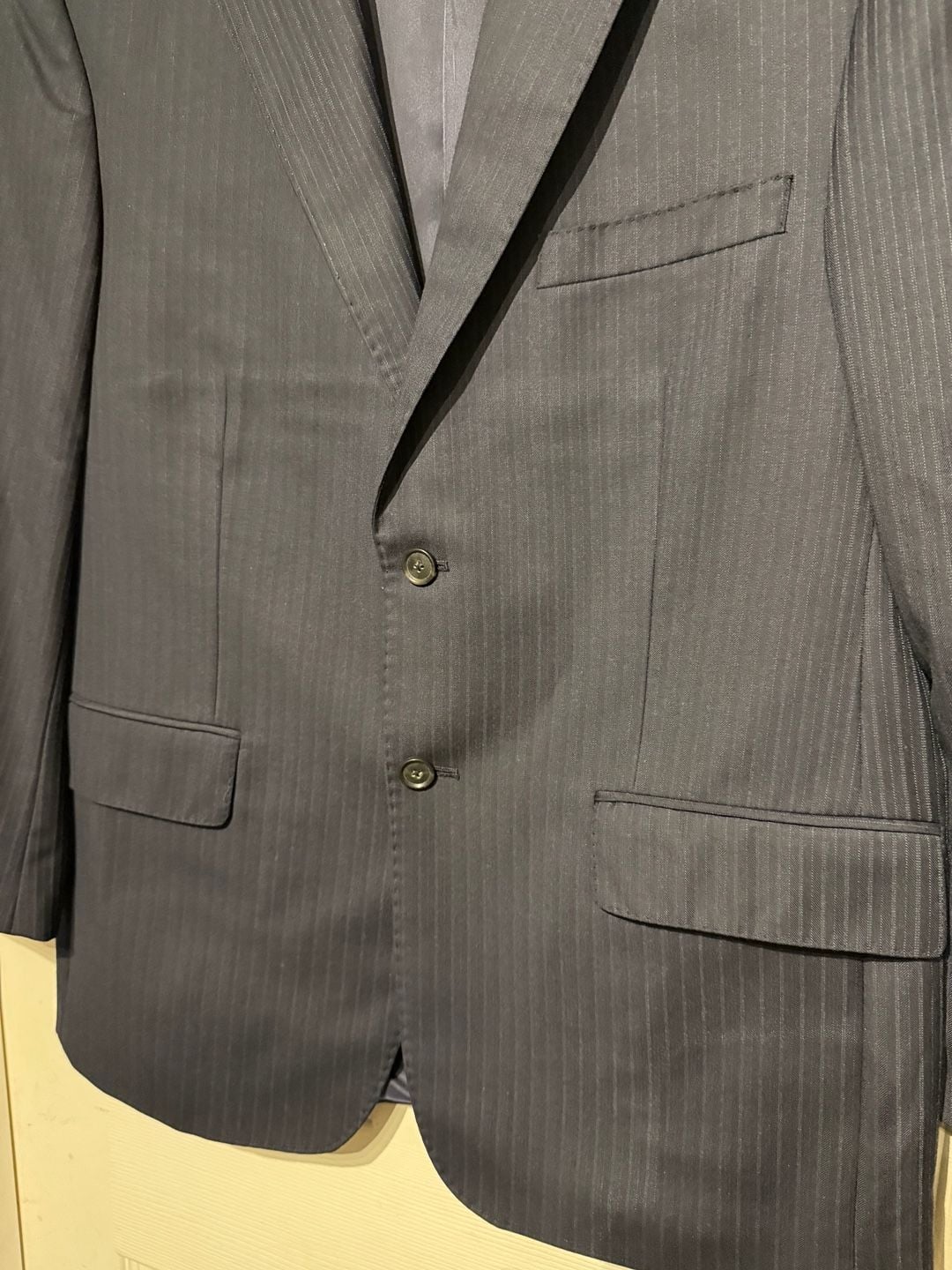 Pronto Uomo Couture Super 120s Navy Blue Pinstripe Wool Suit Set 4