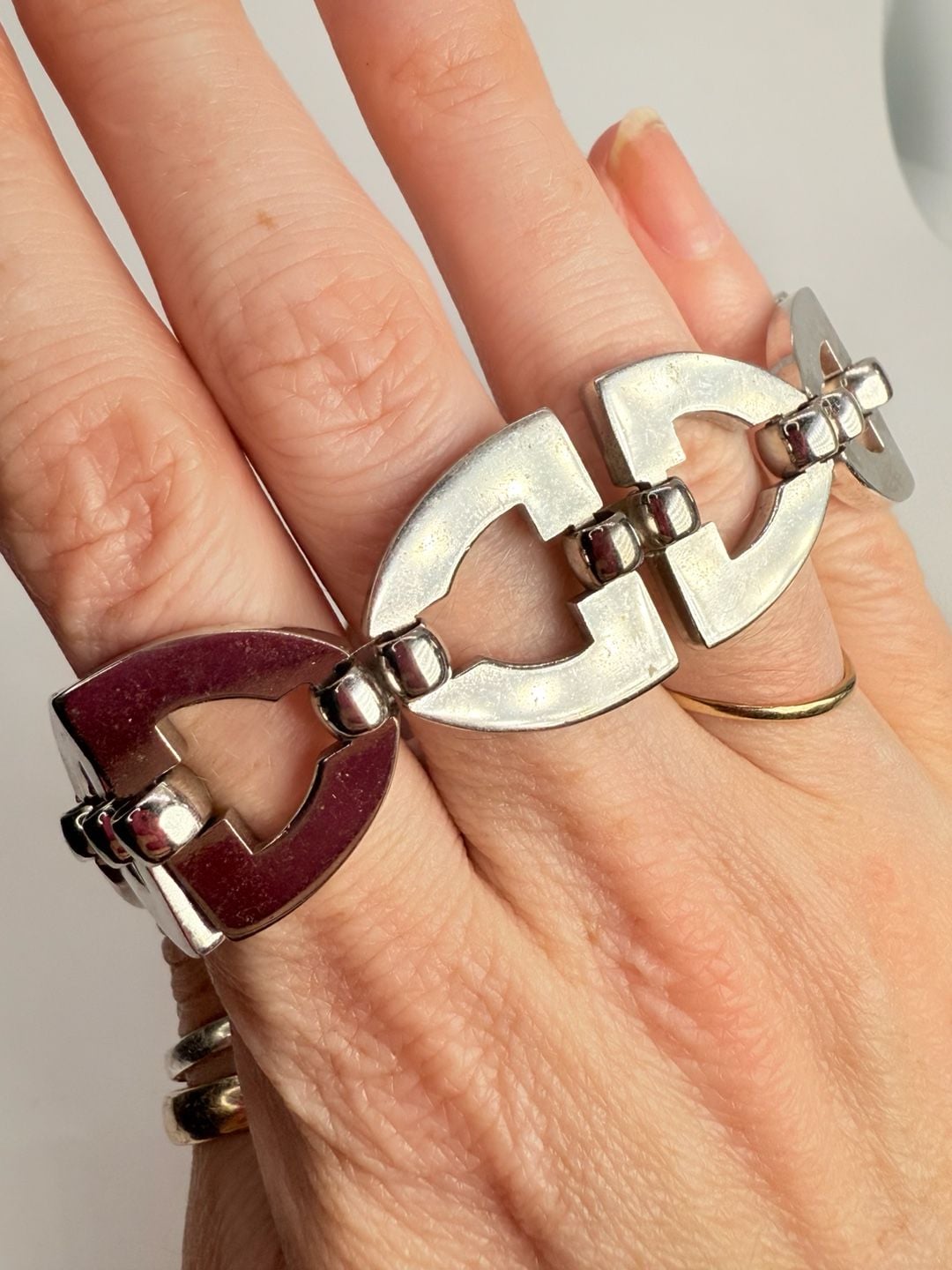 Monet Vintage Silver Tone Geometric Link Statement Bracelet 2