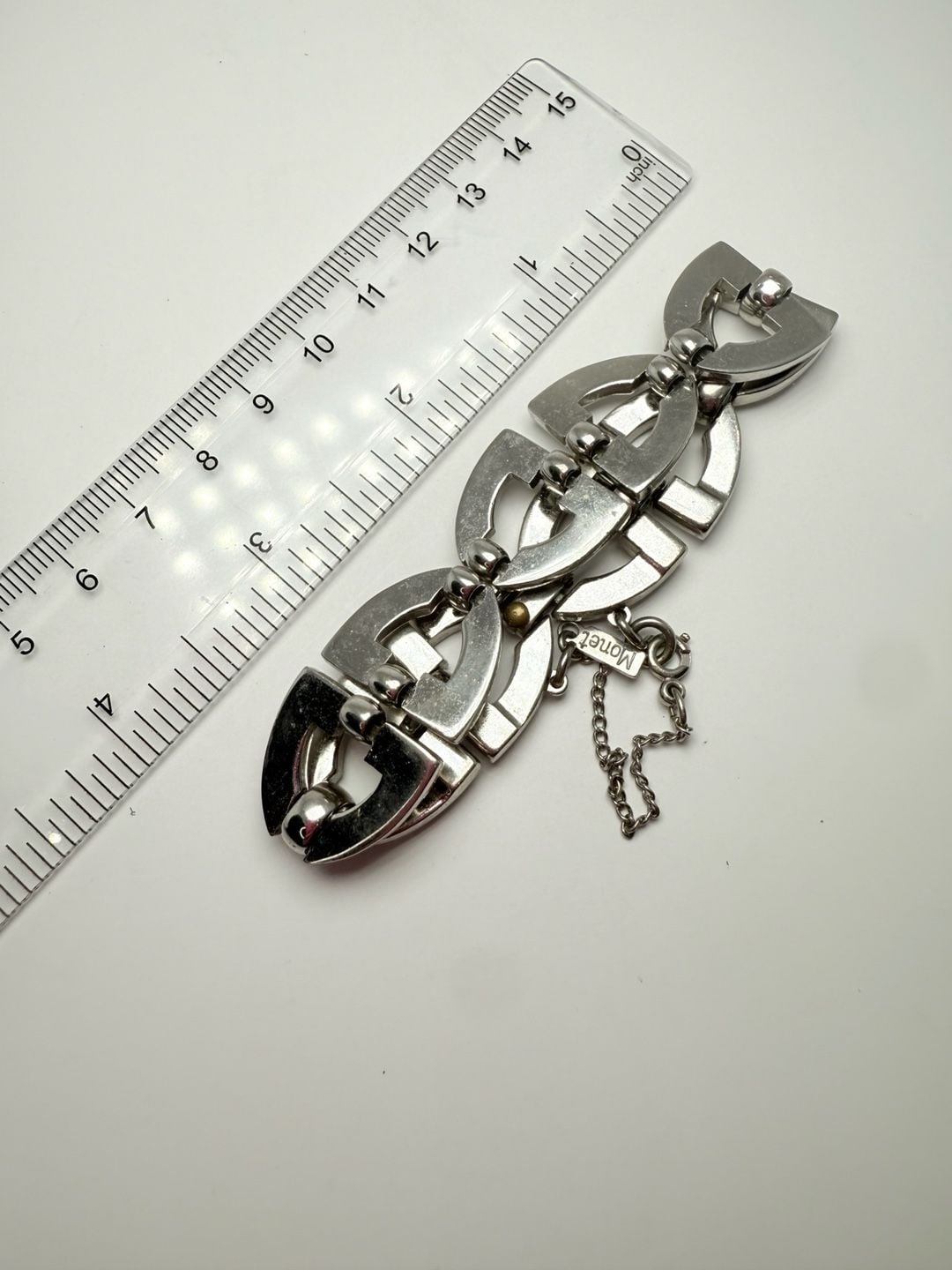 Monet Vintage Silver Tone Geometric Link Statement Bracelet 3