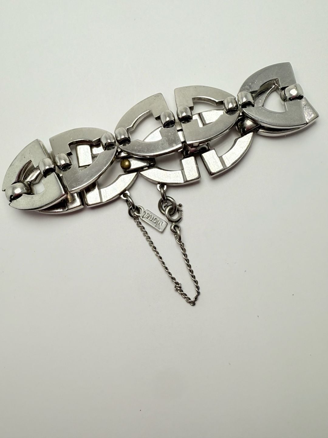 Monet Vintage Silver Tone Geometric Link Statement Bracelet 4