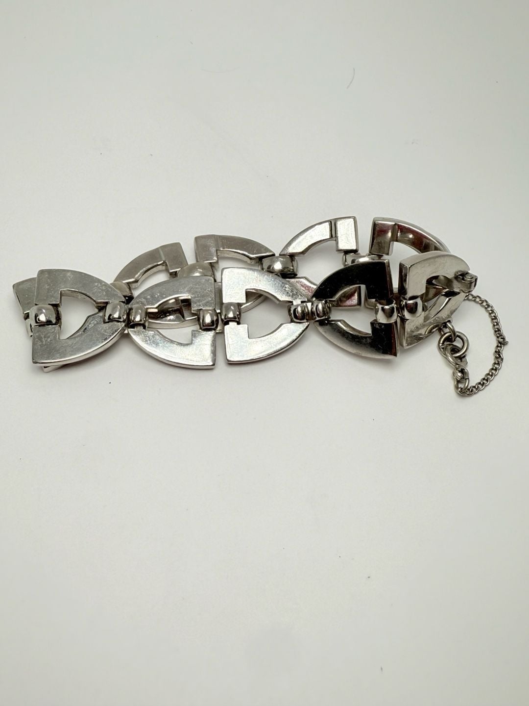 Monet Vintage Silver Tone Geometric Link Statement Bracelet 5
