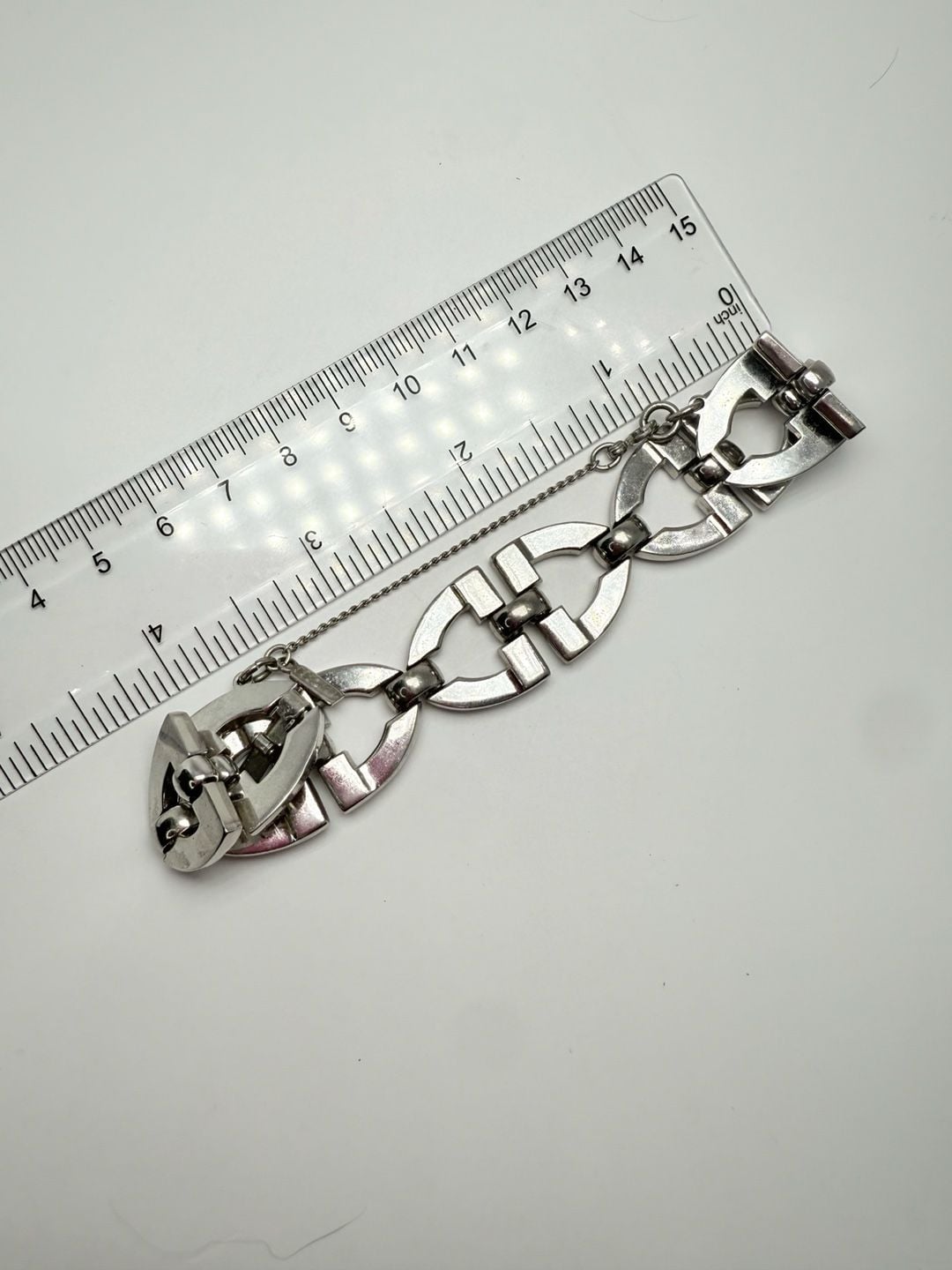 Monet Vintage Silver Tone Geometric Link Statement Bracelet 6