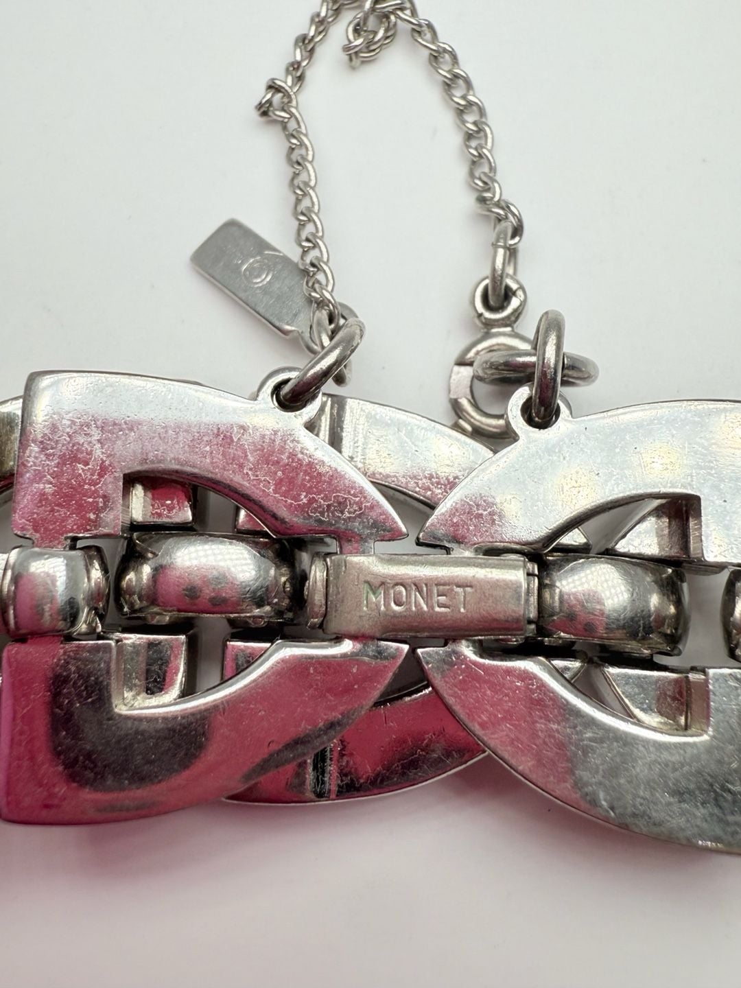 Monet Vintage Silver Tone Geometric Link Statement Bracelet 7