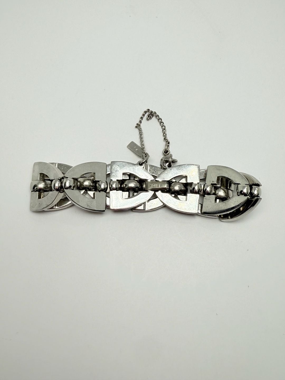 Monet Vintage Silver Tone Geometric Link Statement Bracelet 8