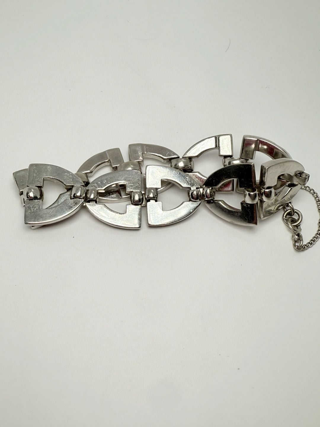 Monet Vintage Silver Tone Geometric Link Statement Bracelet 9