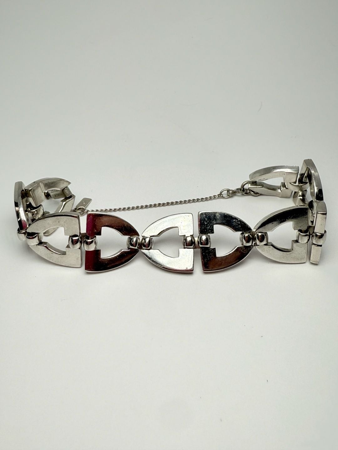 Monet Vintage Silver Tone Geometric Link Statement Bracelet 10