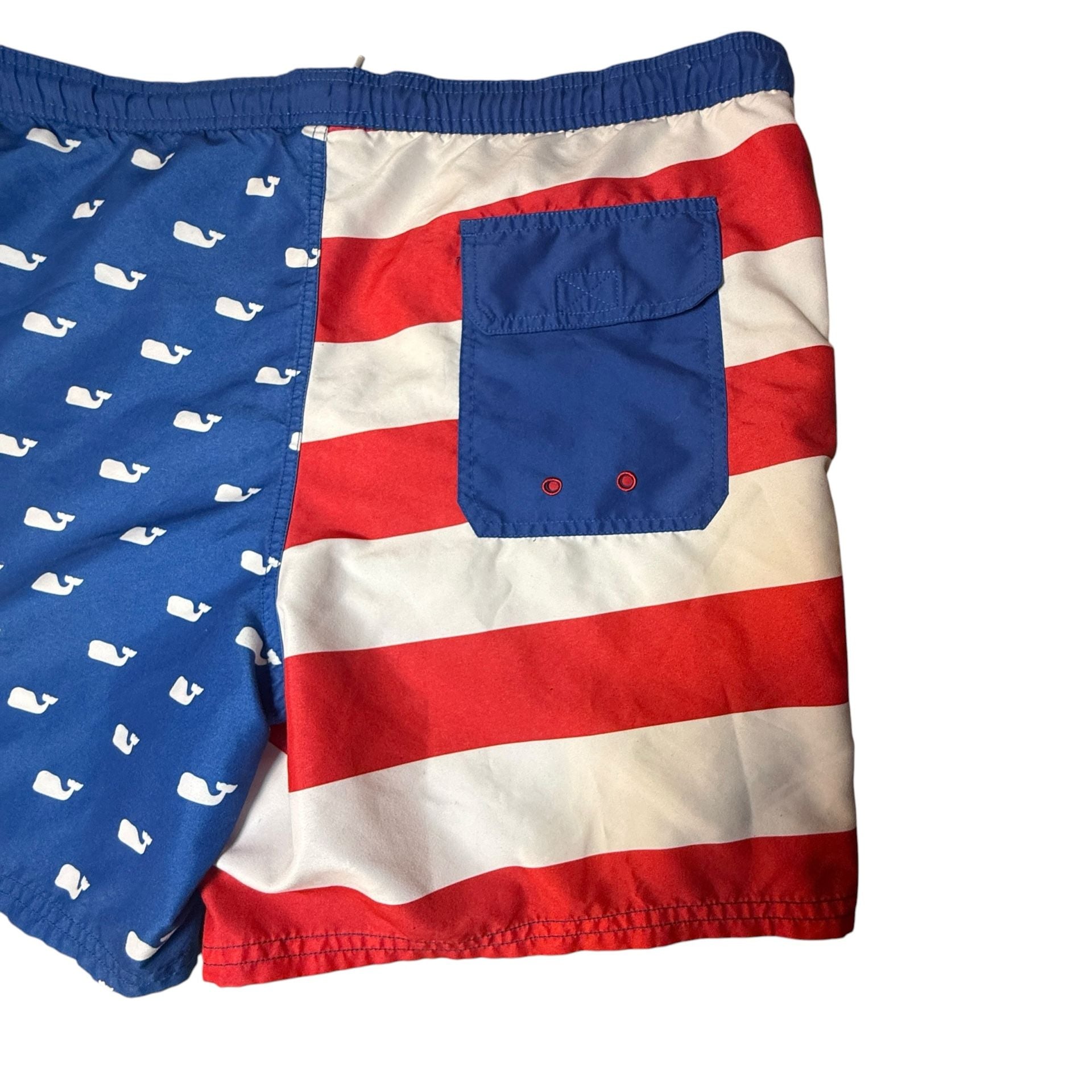 Vineyard Vines American Flag Whale Swim Trunks Size L/G 8